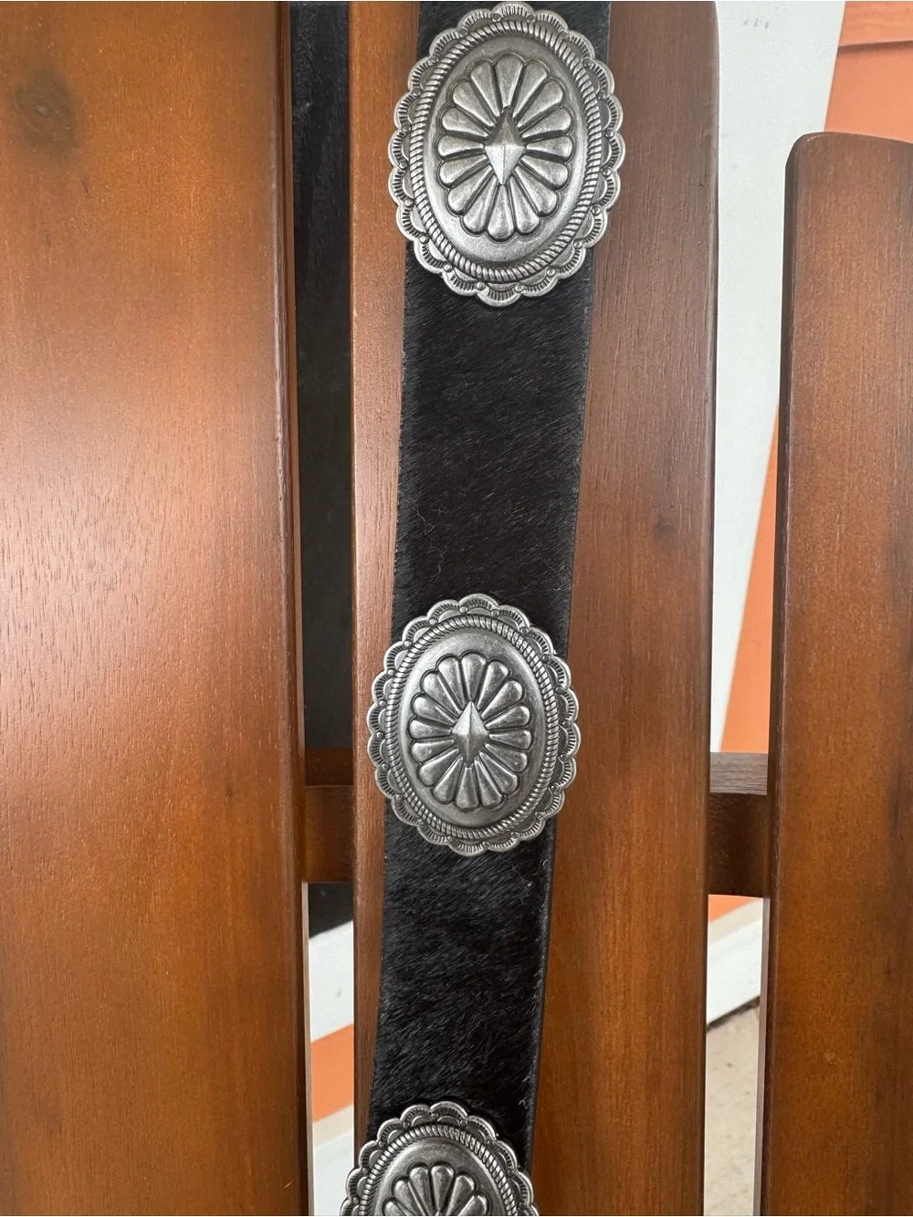 Wrangler Black Hair-On Leather Belt with Silver Conchos new with tag